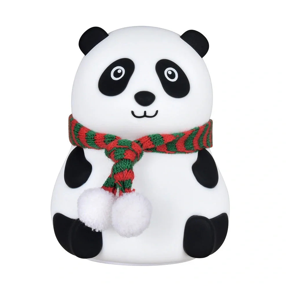 Panda-shaped silicone night light with soft white illumination, USB charging port visible