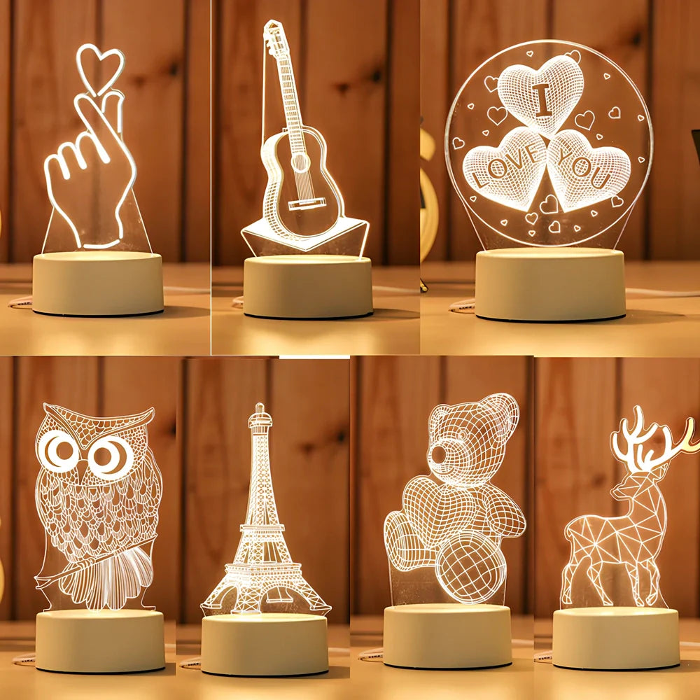 Creative USB bedside night light with acrylic castle scene, 20x17.5cm size, touch control for three light modes