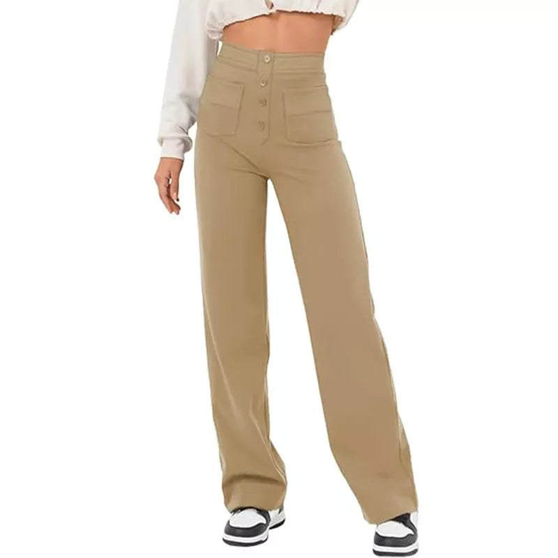 Women's high waist trousers in casual loose fit with pockets, available in multiple colors