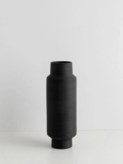 Nordic style ceramic vase with wire drawing textured surface in neutral colour with unburnt matte finish