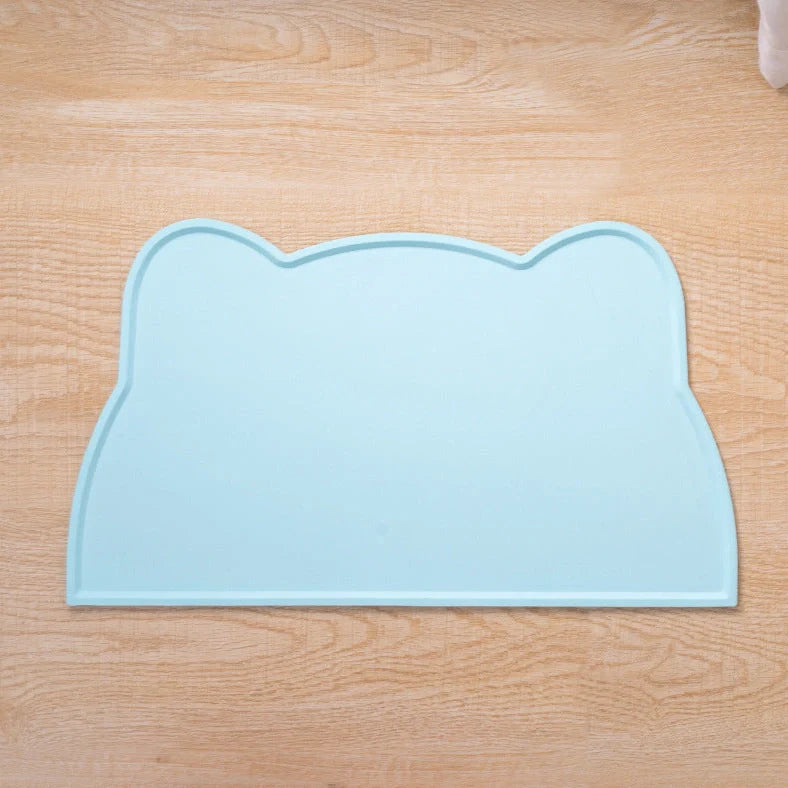 Ceramic cat bowl with iron anti-tip frame in blue colour with silicone pad