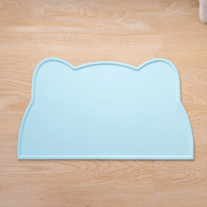 Ceramic cat bowl with iron anti-tip frame in blue colour with silicone pad