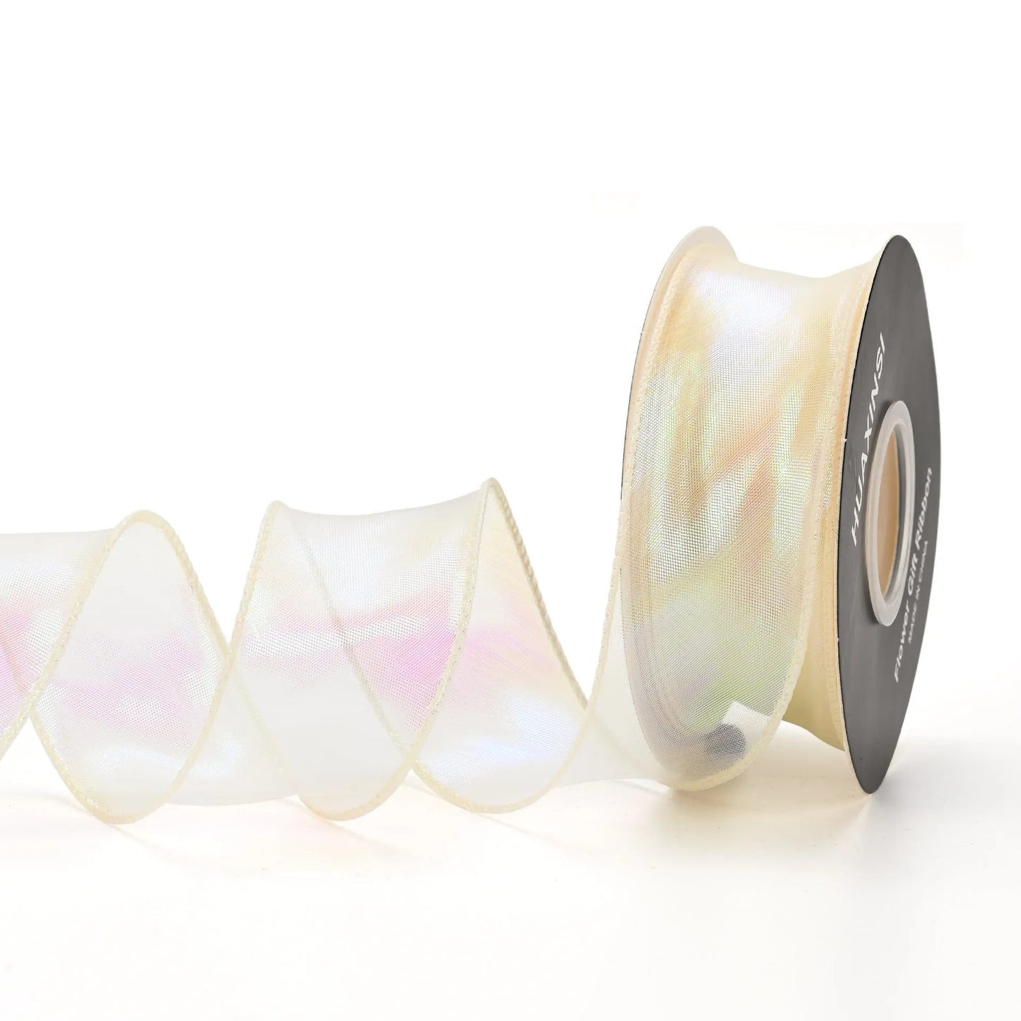 Fishtail yarn ribbon roll showing 4cm width and edge cutting detail in illusion colour options