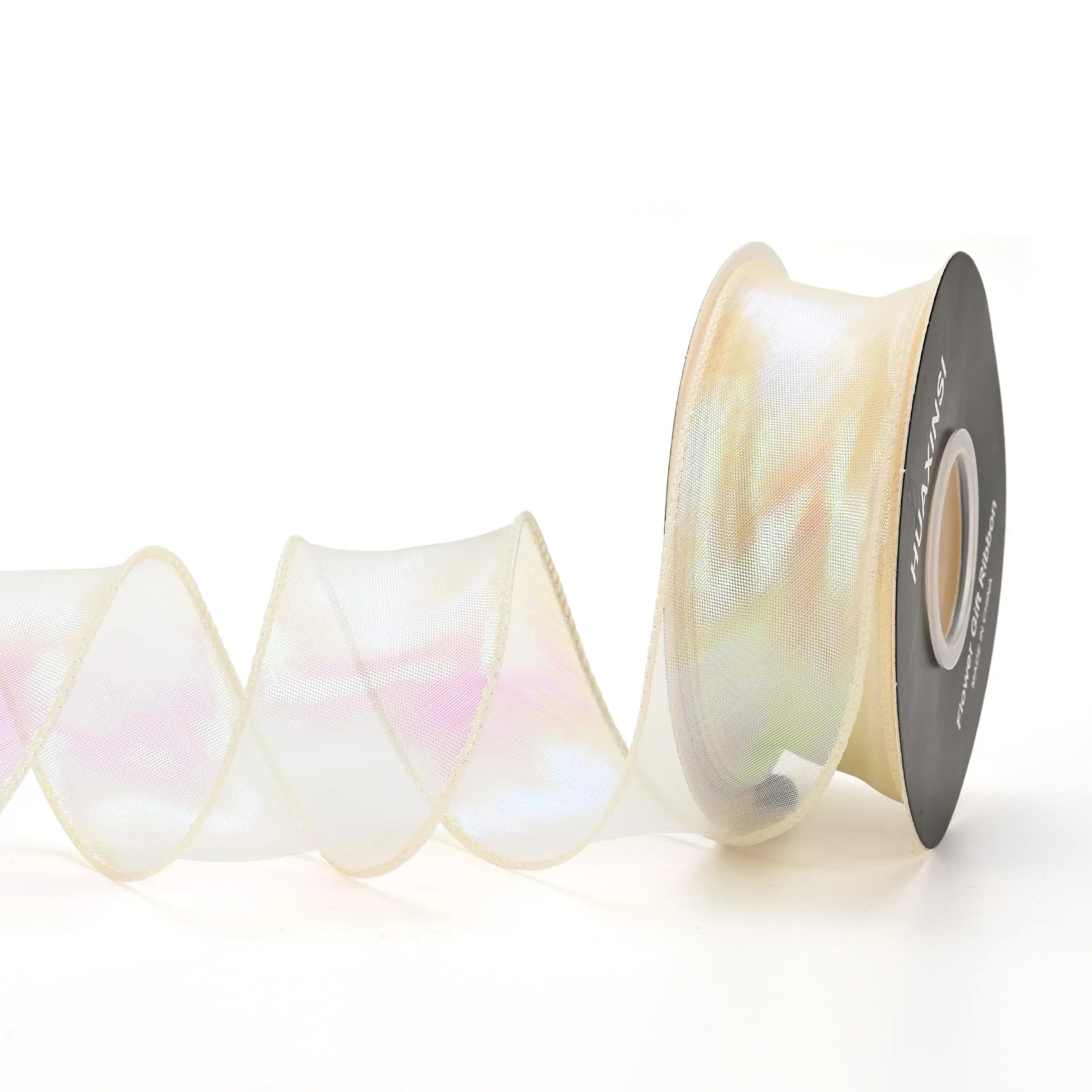 Fishtail yarn ribbon roll showing 4cm width and edge cutting detail in illusion colour options
