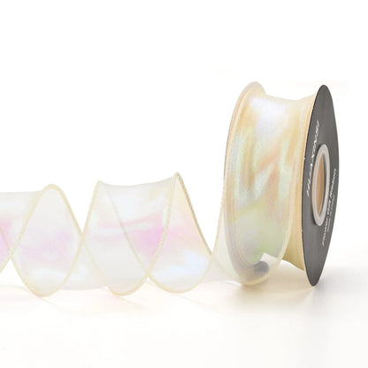 Fishtail yarn ribbon roll showing 4cm width and edge cutting detail in illusion colour options