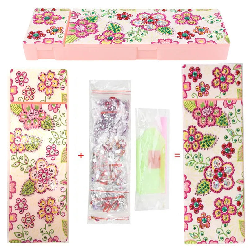 DIY diamond painting kit for creating personalised pencil case with resin sequin decoration on PU leather
