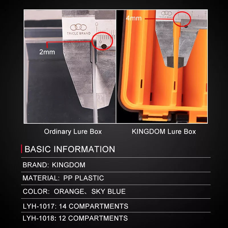 Double-layer bait storage box in vibrant orange or sky blue with Y groove and drain hole