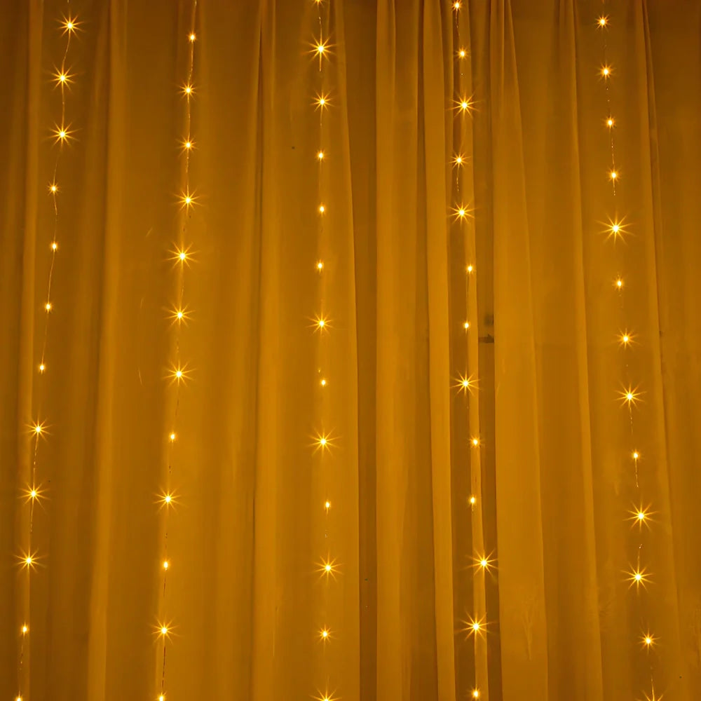 Copper curtain lamp with 100 LED beads, IP44 weather protection, USB power for decorative lighting