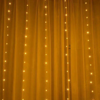 Copper curtain lamp with 100 LED beads, IP44 weather protection, USB power for decorative lighting