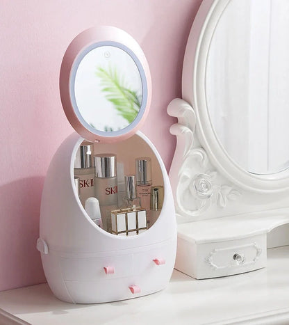 Compact LED makeup mirror with USB charging option, 35 * 18 * 28 cm