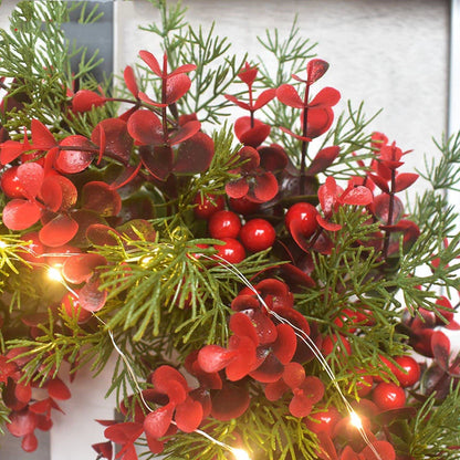 45CM Artificial Cherry Pattern Christmas Wreath with LED Lights for festive holiday decoration