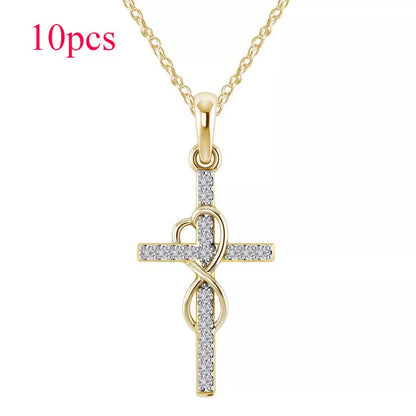 Alloy pendant necklace with diamond and eight-character cross design in gold, silver, and rose gold