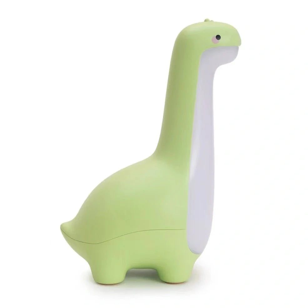 Dinosaur-shaped children's night light in lemon yellow with USB charging cable and 3000K warm white illumination