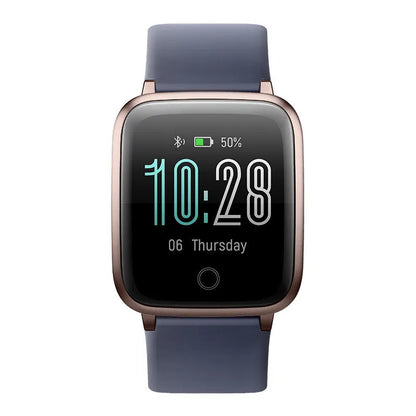 1.3 inch TFT smartwatch with silicone wristband in black, blue, or pink, showing touchscreen and magnetic charging cable