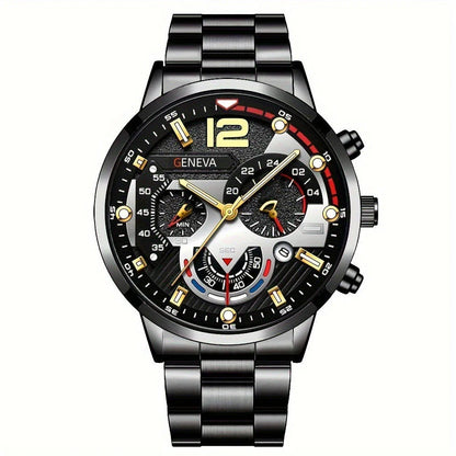 Men's stainless steel watch and coordinating bracelet set in various color options