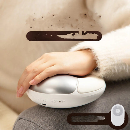 White electric hand massager device with pulse modes and heat for palm relief, 140x141x57mm size