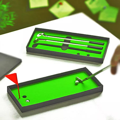Desktop Mini Golf Putting Green Metal Club Ballpoint Pen Set with unique design