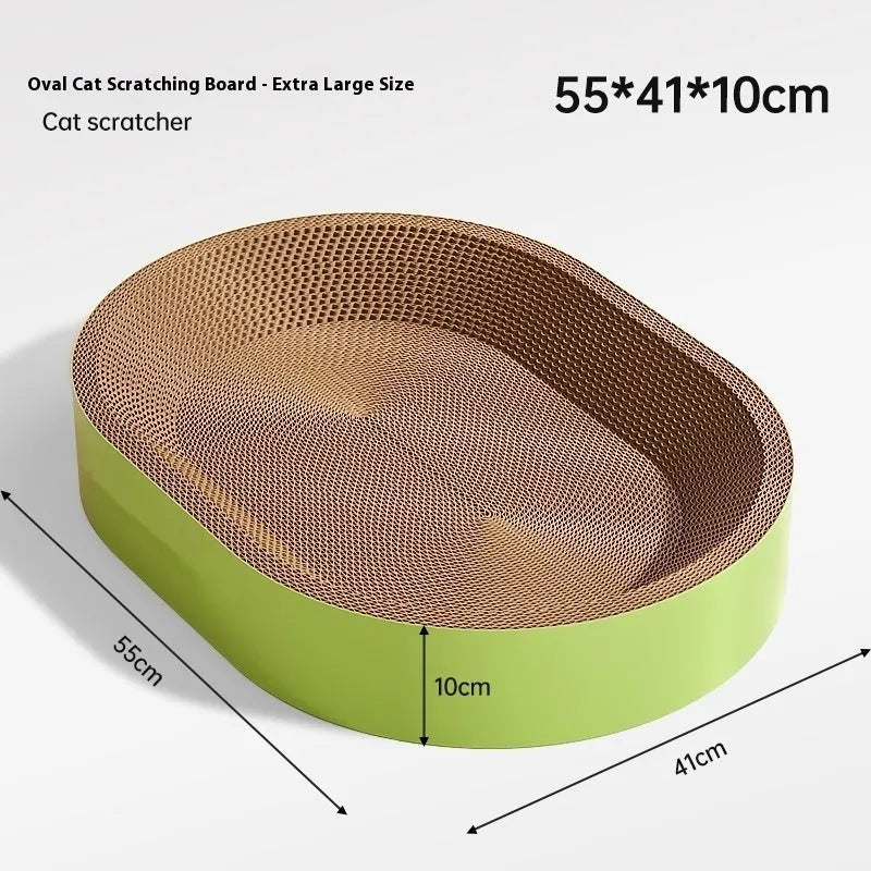 Green oval corrugated paper cat scratch board nest measuring 55cm diameter
