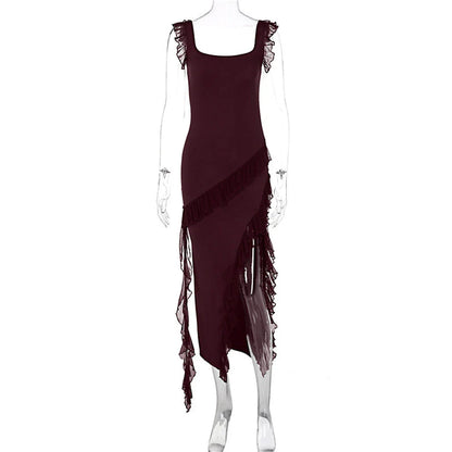 Chic spaghetti strap maxi dress with thigh-high slit in various colors