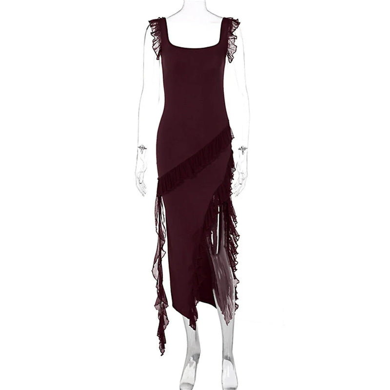Chic Spaghetti Strap Maxi Dress with Thigh-High Slit
