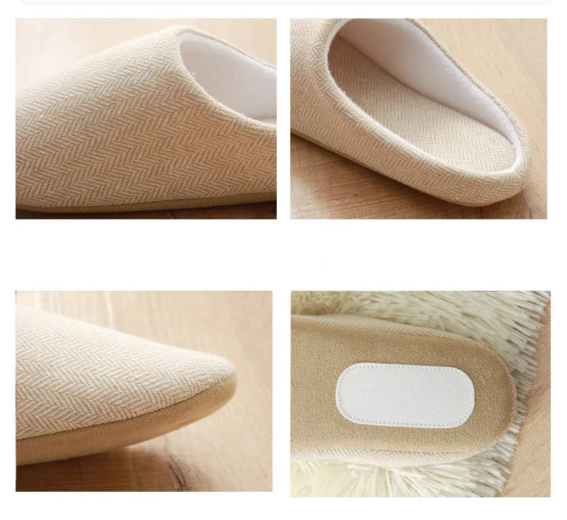 Men's black cotton indoor home slippers with soft anti-skid sole, 260mm to 290mm lengths