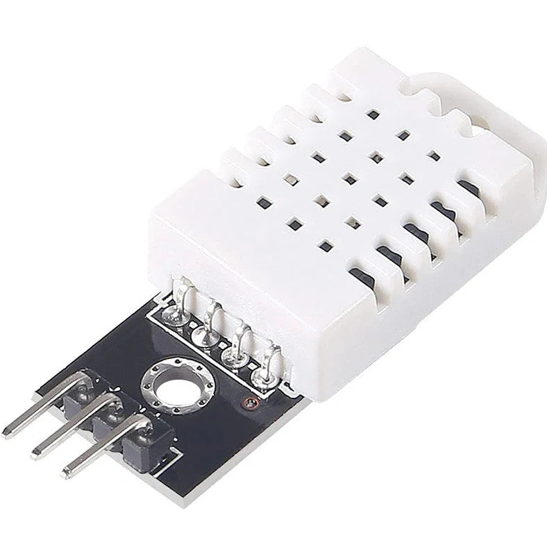 DHT22 digital temperature and humidity sensor module with AM2302 chip for precise environmental monitoring, offering 0-100% RH humidity range and -40°C to 80°C temperature range with single bus digital output