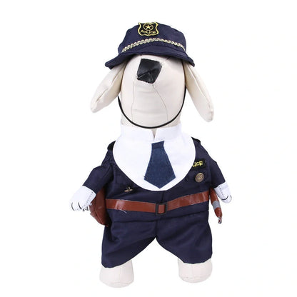 Pet wearing cartoon cowboy costume with knight-style design and matching hat, showing multiple colour options