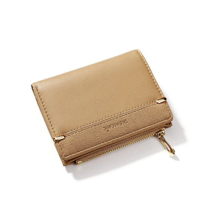 Multi card slot short zipper ladies wallet showing internal compartments including photo slot and zipper section