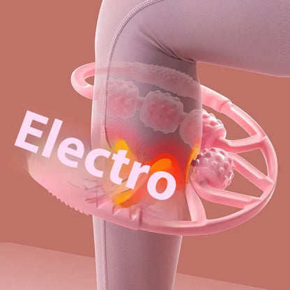 Ring clip leg massager roller with 12 wheels in macaron pink colour, showing adjustable grip and PP material construction