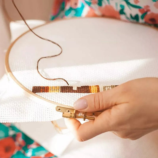 Adjustable Cross Wreath in bamboo for embroidery projects, sizes 4 to 12 inches