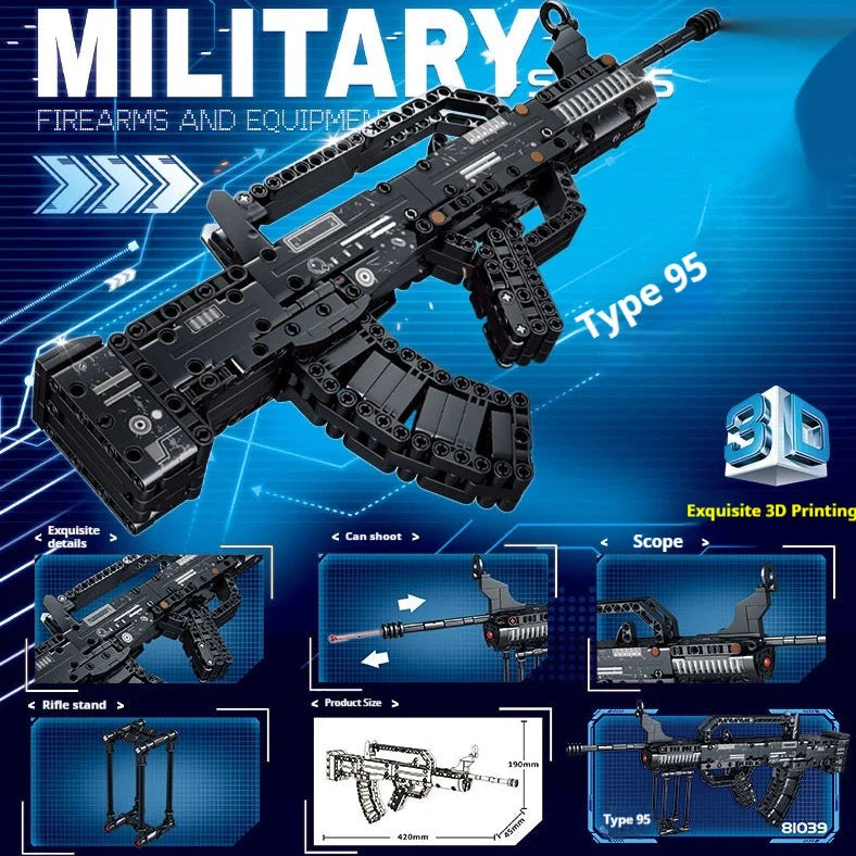 Building blocks sniper rifle assembly toy with bullet launch mechanism in gift box packaging