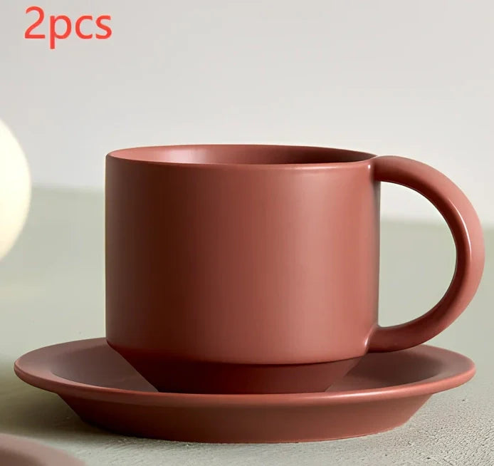 Nordic style velvet ceramic coffee mug with antique pink tray, 300ml capacity for office spill protection