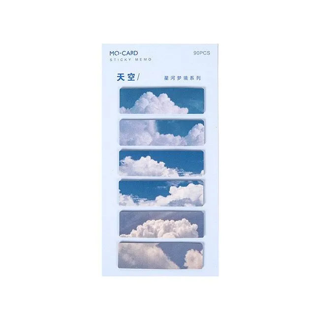 Night sky star index post-it notes set showing six celestial colour variations