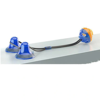 Blue suction cup pet toy with 28.5-inch length and 3.15-inch ball for dogs and cats