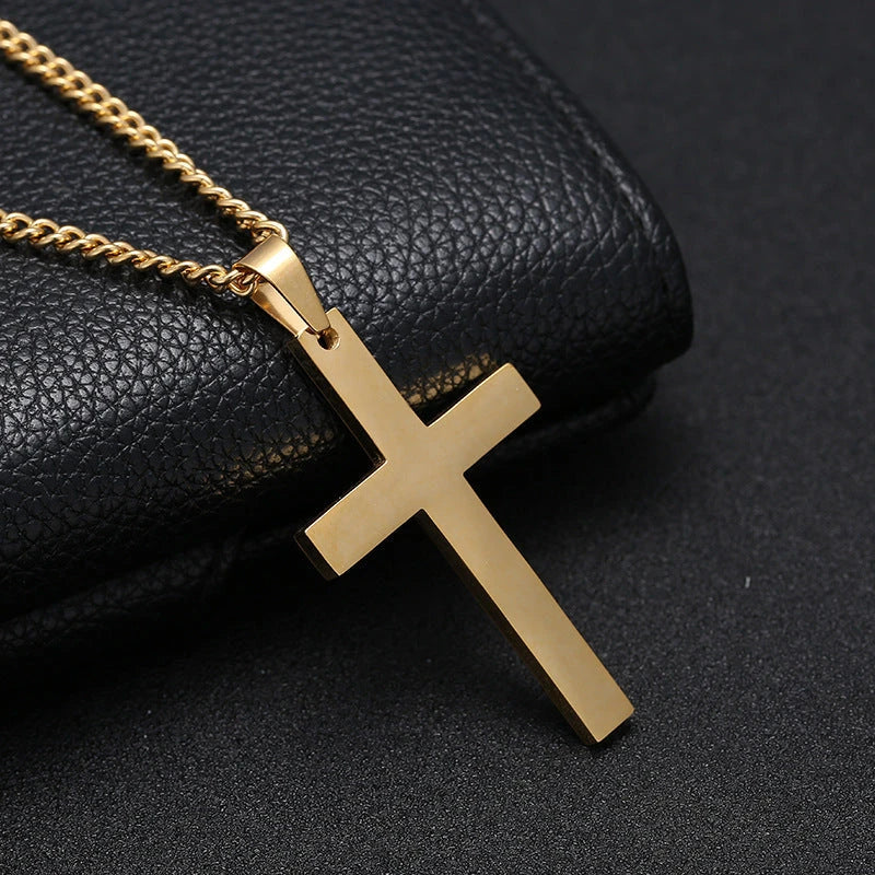 Stainless Steel Cross Pendant Necklace for Men - Available in Black, Silver, and Gold