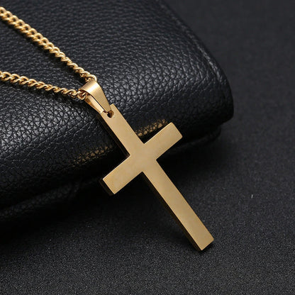 Stainless Steel Cross Pendant Necklace for Men - Available in Black, Silver, and Gold