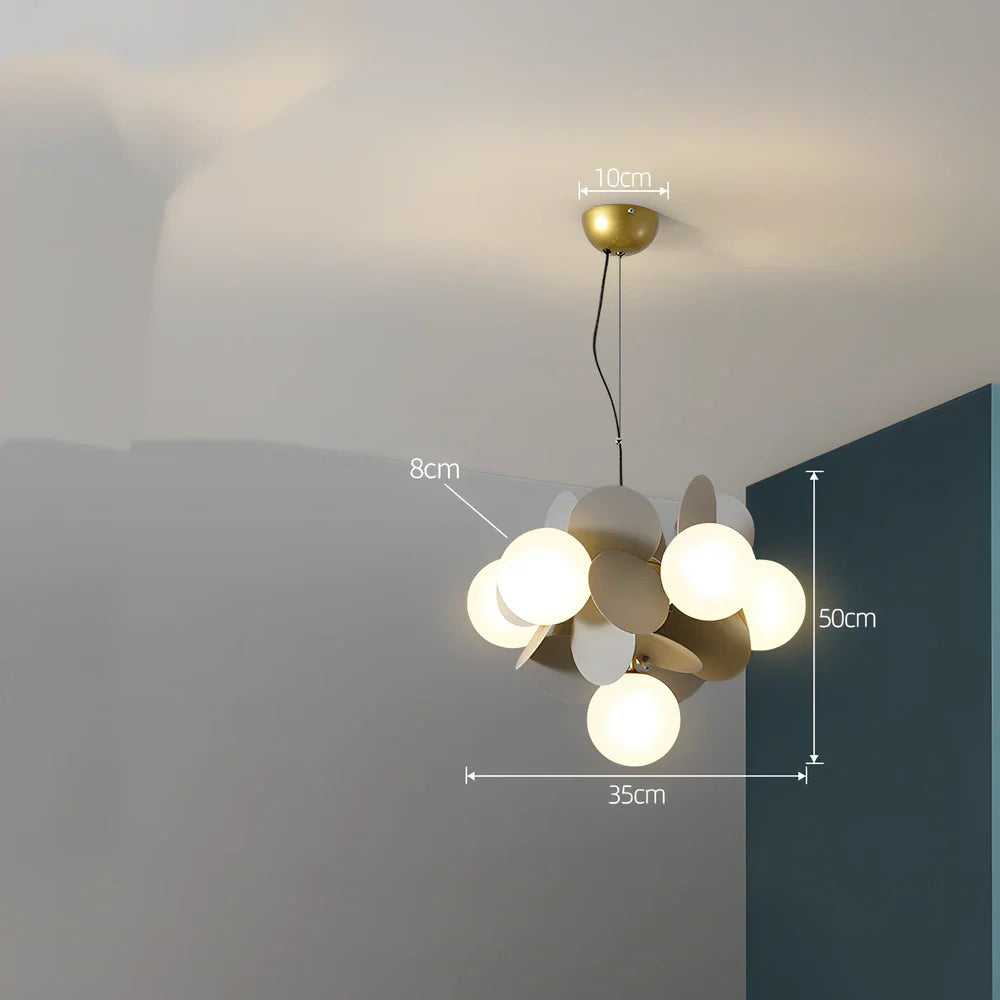 Nordic minimalist chandelier with multiple light heads in metal and glass construction