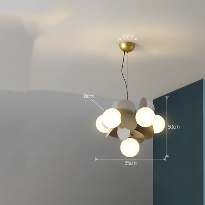 Nordic minimalist chandelier with multiple light heads in metal and glass construction