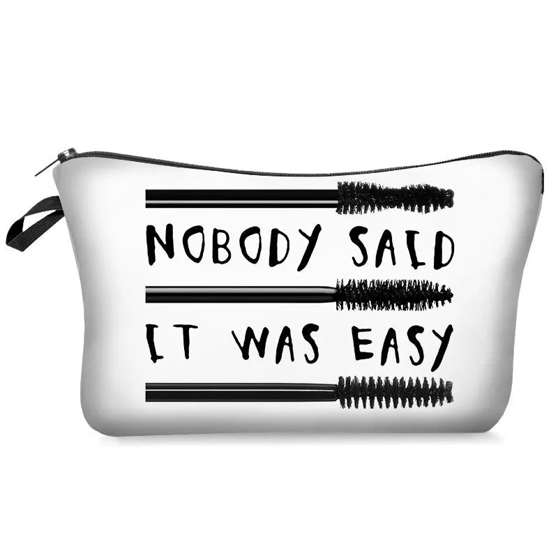 Digital printing lettered make-up bag with zipper closure for cosmetic storage
