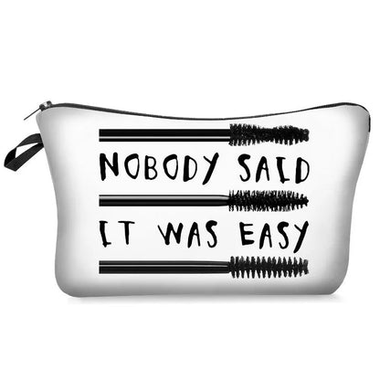 Digital printing lettered make-up bag with zipper closure for cosmetic storage