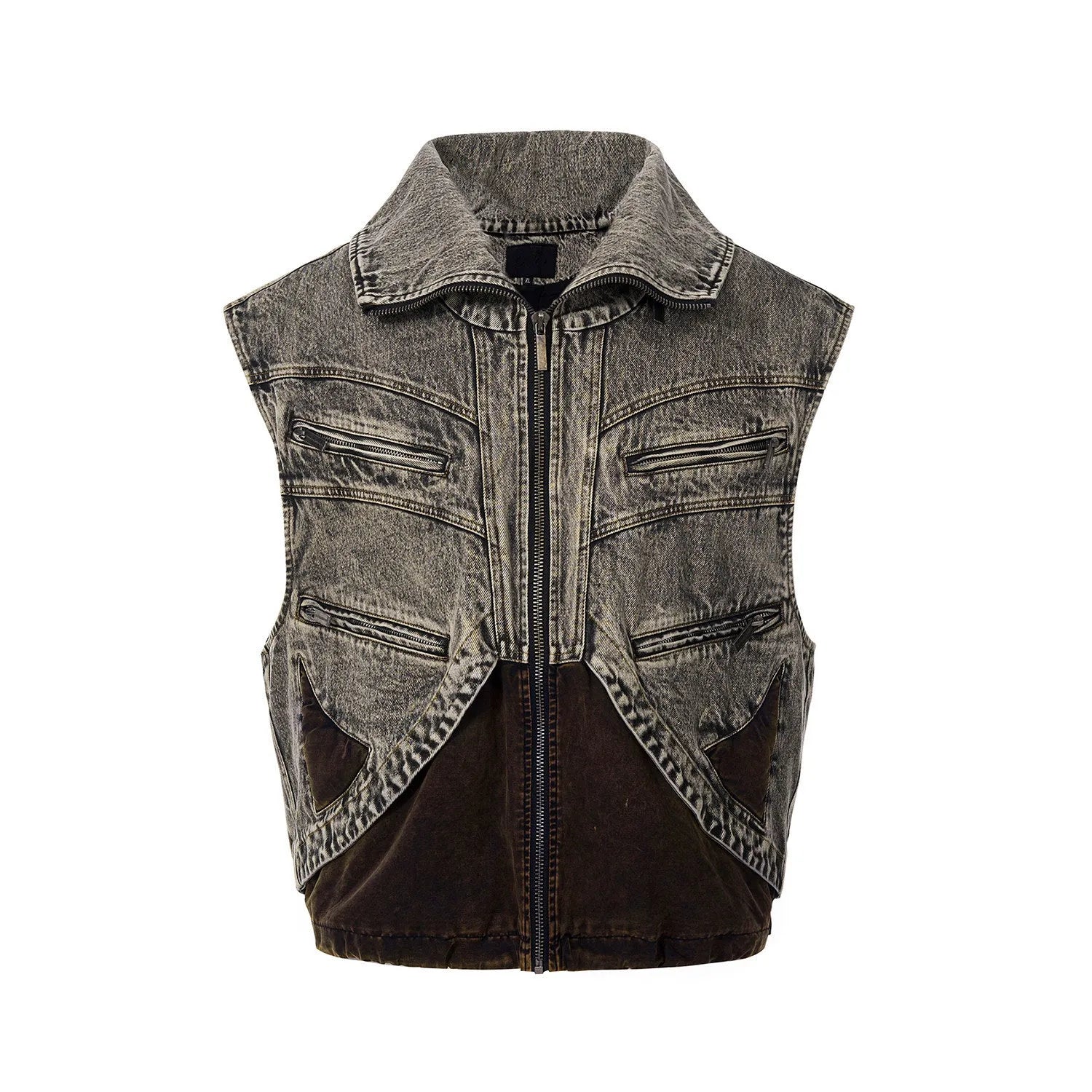 Men's sleeveless denim vest jacket with front zip in cotton fabric