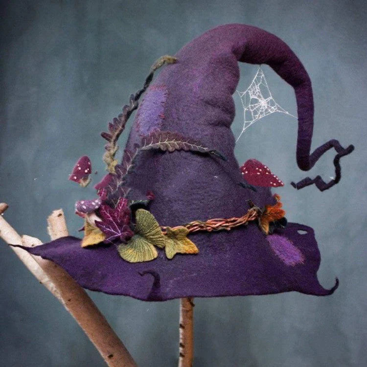 Handcrafted merino wool witch hat in various colors for Halloween and cosplay