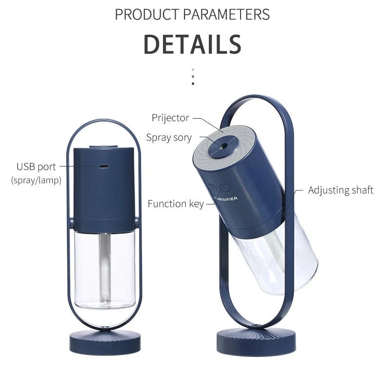 USB Air Humidifier with colorful night light projection for home and car use
