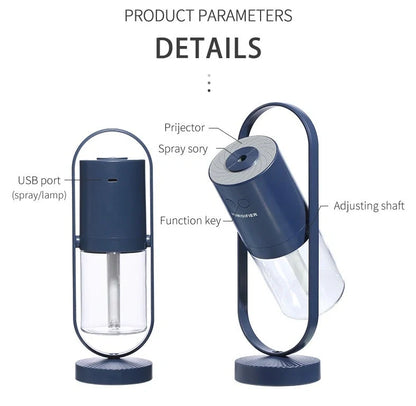 USB Air Humidifier with colorful night light projection for home and car use