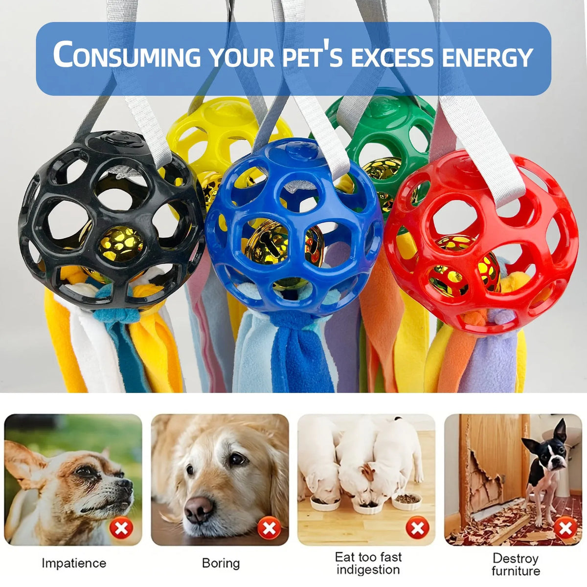 Interactive hollow ball pet toy with TPR sound in five colour options