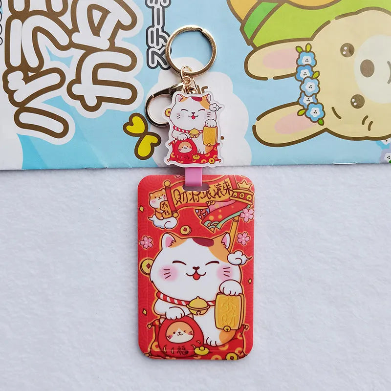 Lucky Cat plastic certificate sleeve set with decorative pendant in cartoon style