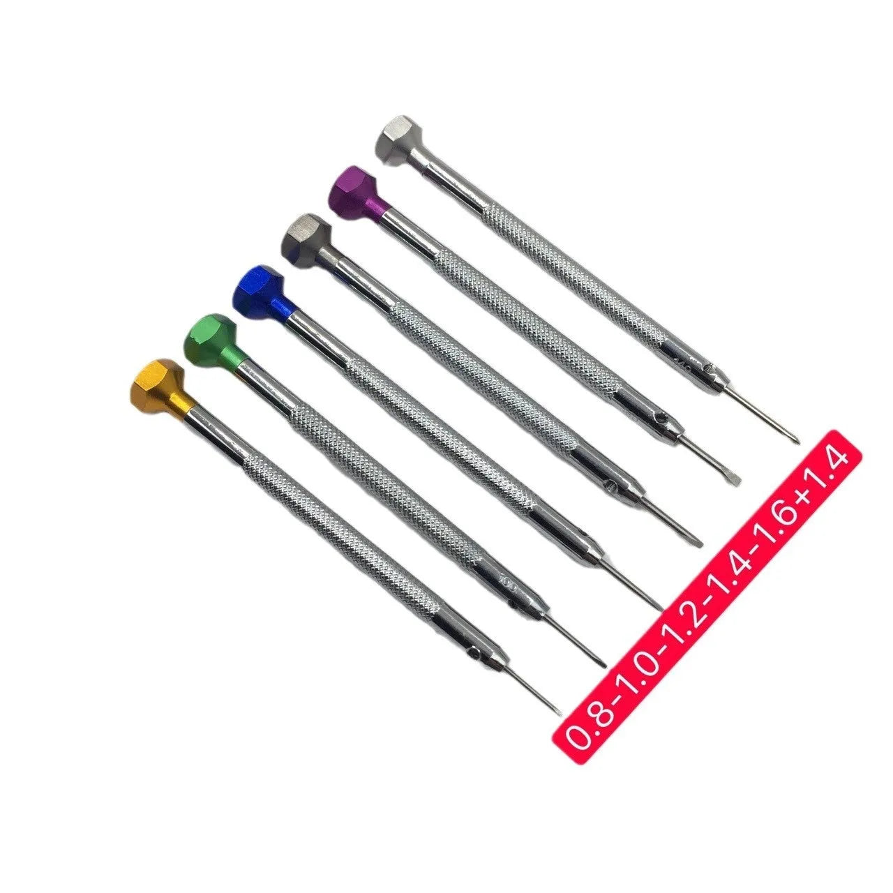 Watch repair tool screwdriver set with 6 colour-coded aluminium handles for precise watch maintenance