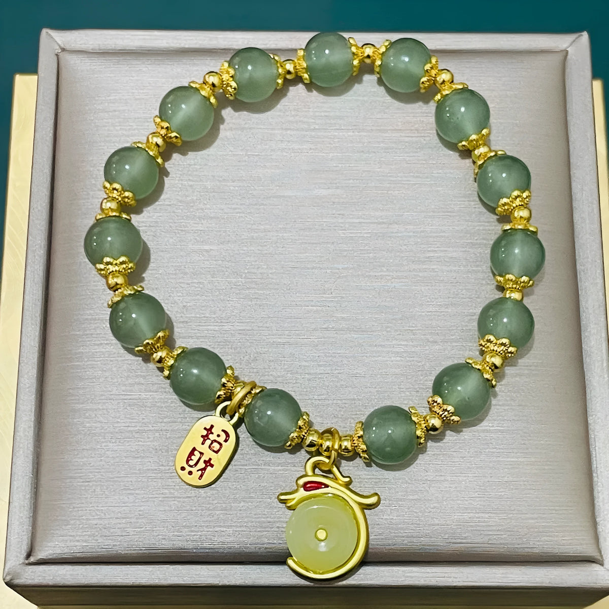 Unisex peace buckle bracelet with glass beads, coloured glaze components and rabbit motif in national style design