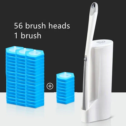 Disposable toilet cleaning brush with scrubbing pad for thorough, hygienic bathroom cleaning