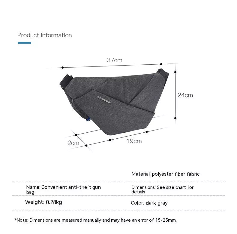 Dark gray digital storage canvas chest bag with anti-theft feature